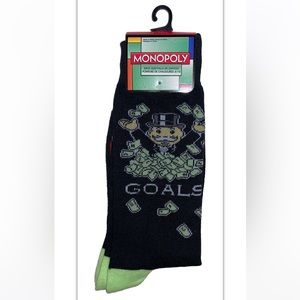 Monopoly Crew Socks 1 Pair Men 6-12 Black Green Money Goals Logo Man Board Game